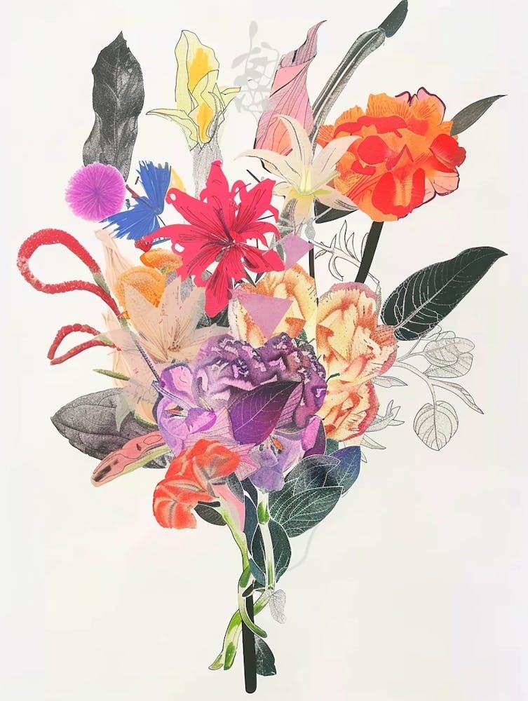 Celosia 3 Collage Flower Bouquet