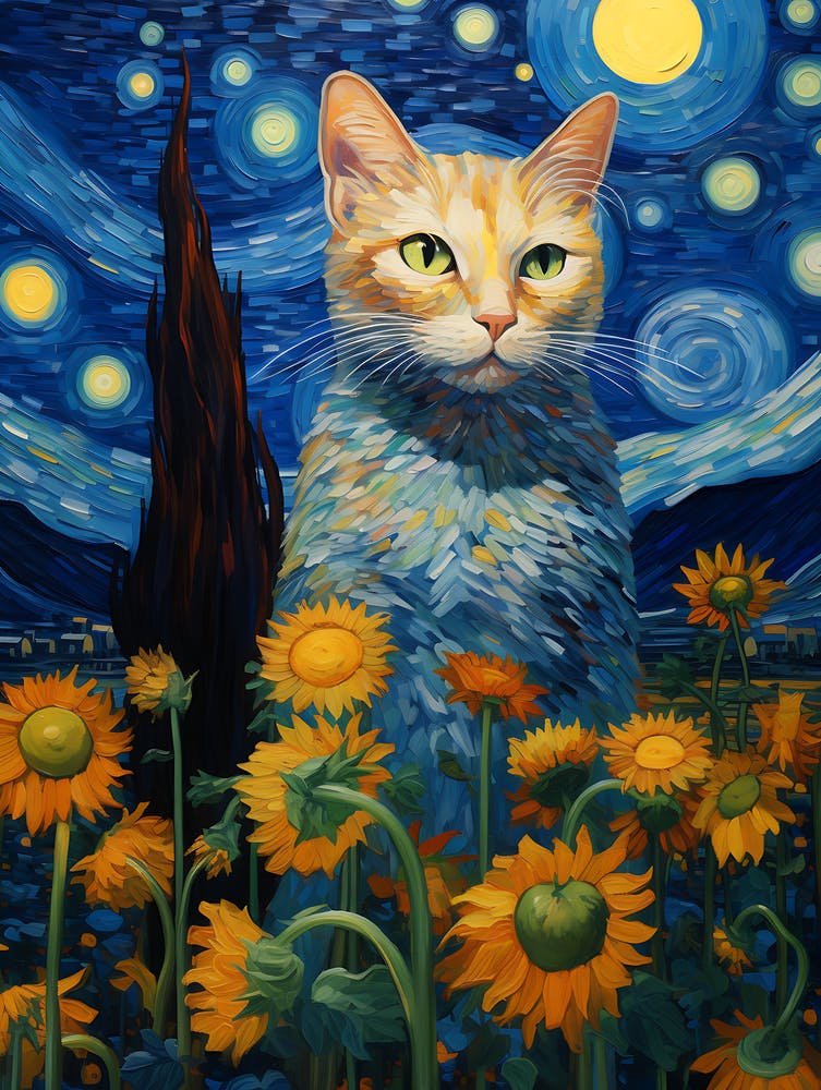 Cat In Sunflower Field