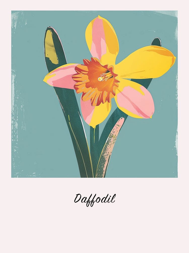Daffodil 3 Square Flower Illustration Poster
