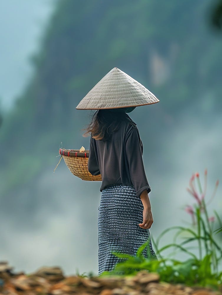 Asian Woman With Basket