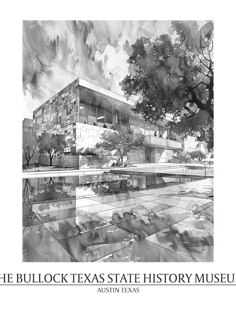 The Bullock Texas State History Museum Austin Texas Black And White Drawing 3 Poster