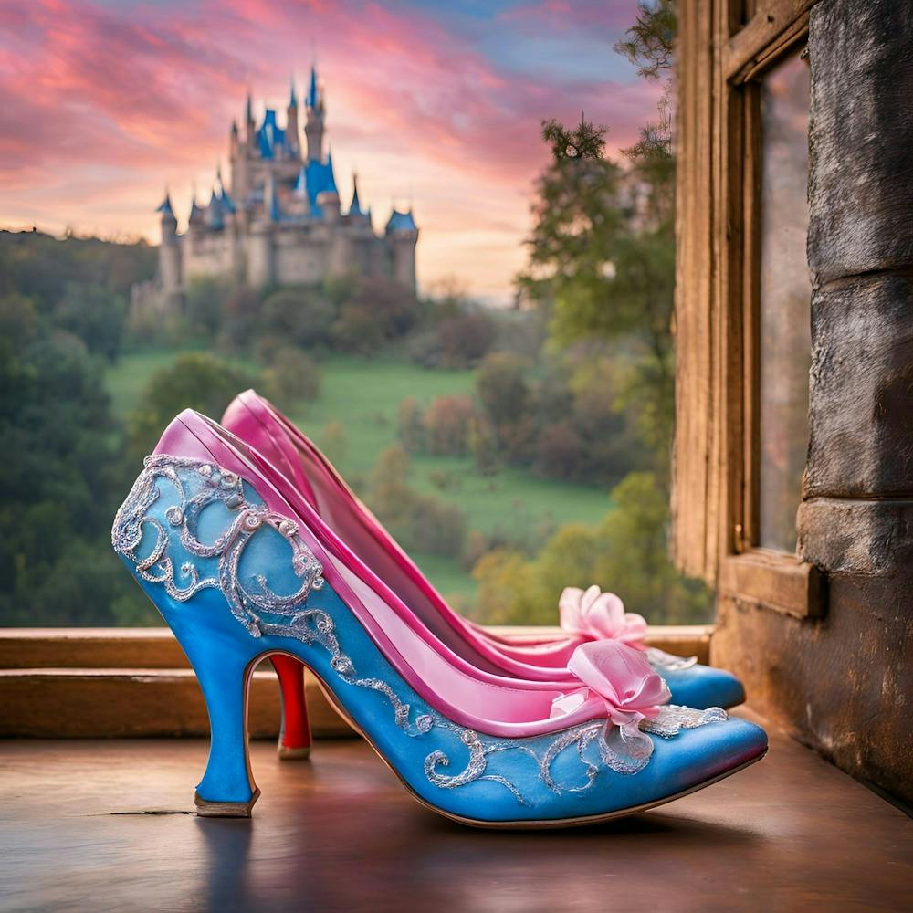 Cinderella Blue Shoes And A Fairy Tale Castle