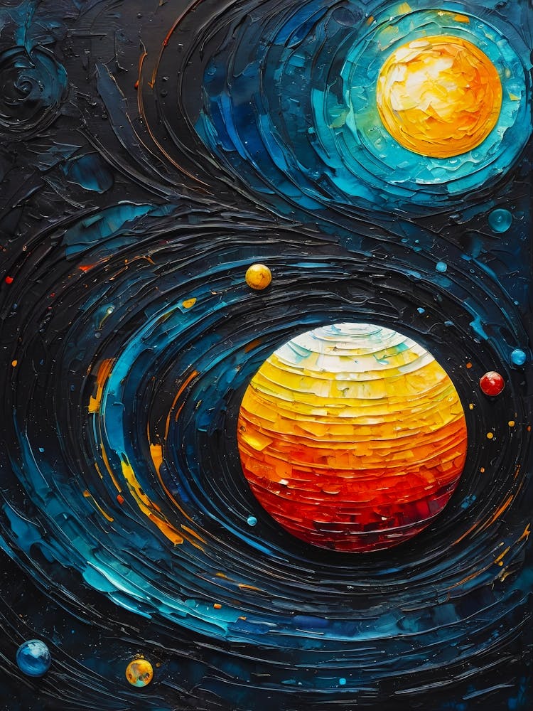Planets In Space Abstract Paint Vibrant colors 1