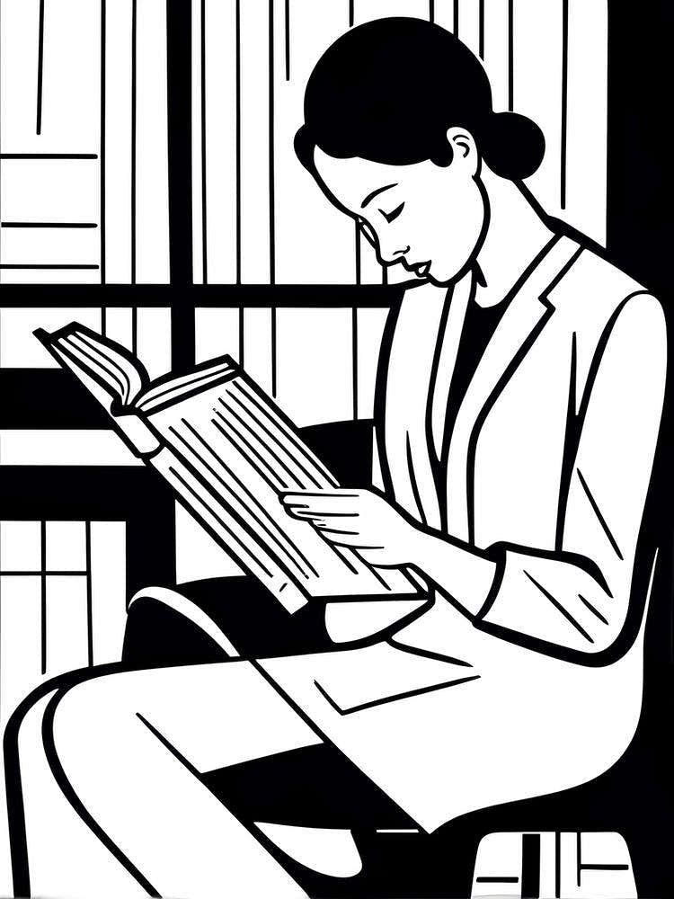 Just a girl who loves to read, Grayscale art inspired Black and white Stylized portrait of a Woman reading a book, book reading art, 181