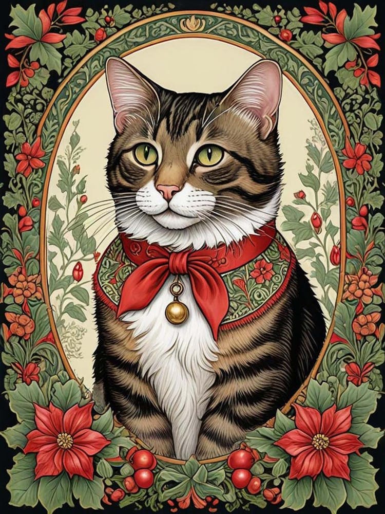 William Morris Style Christmas Cat (4)