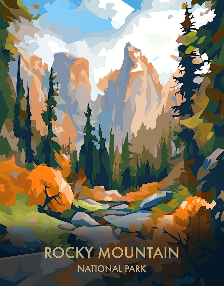 Rocky Mountain National Park Travel Poster Illustration Style 3