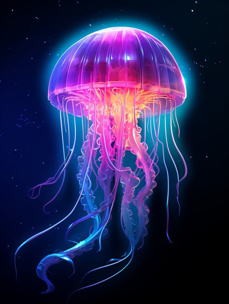Irukandji Jellyfish Neon Illustration 10