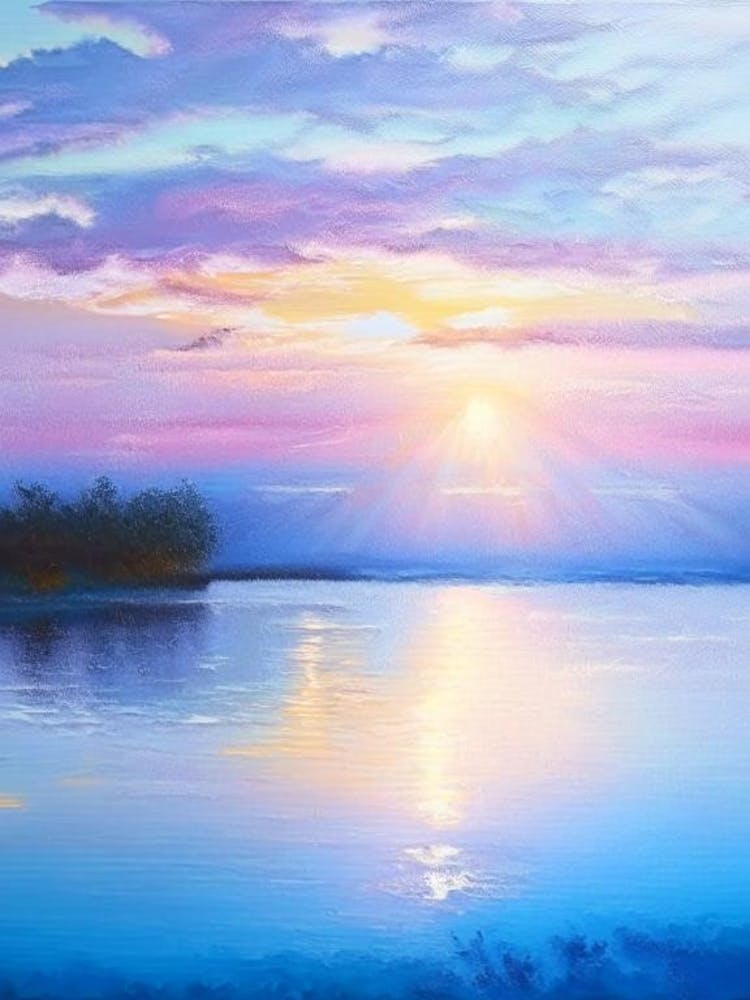 Sunrise Over Lake Waterscape Marble Acrylic Painting 2