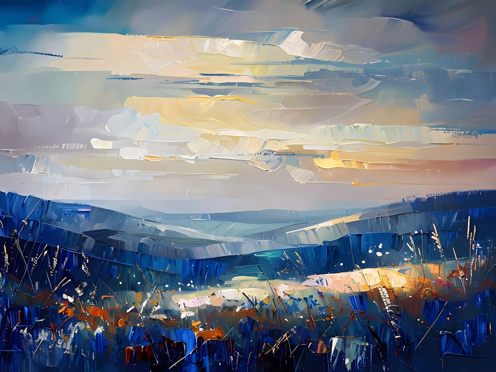 Tranquil Impressionist Landscape With Wildflowers And Sky Art (1)