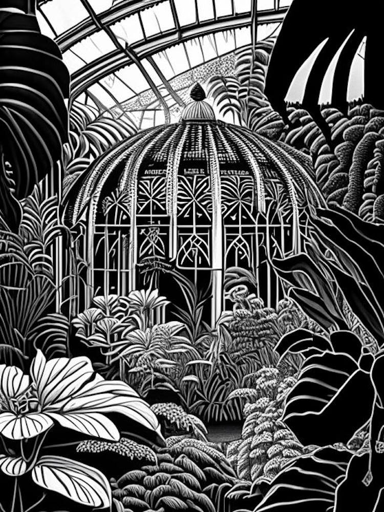 Muttart Conservatory, Canada Linocut Black And White Vintage