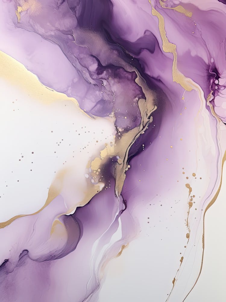 Purple, White, Gold Flow Asbtract Painting 2