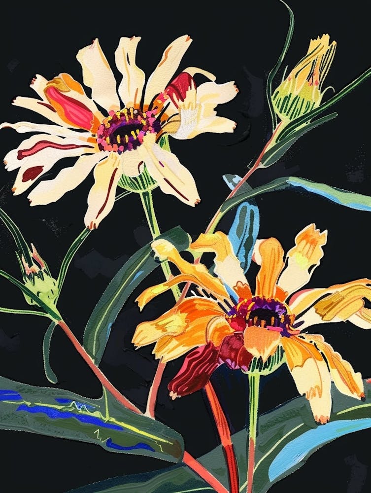 Neon Flowers On Black Calendula 1