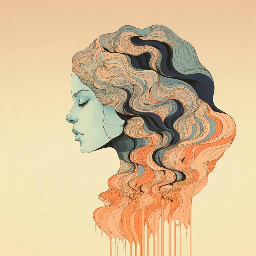 Dream by F Parrish | waves | retro art | muted colours | wall art | feature wall | female head | female art print | FParrishs