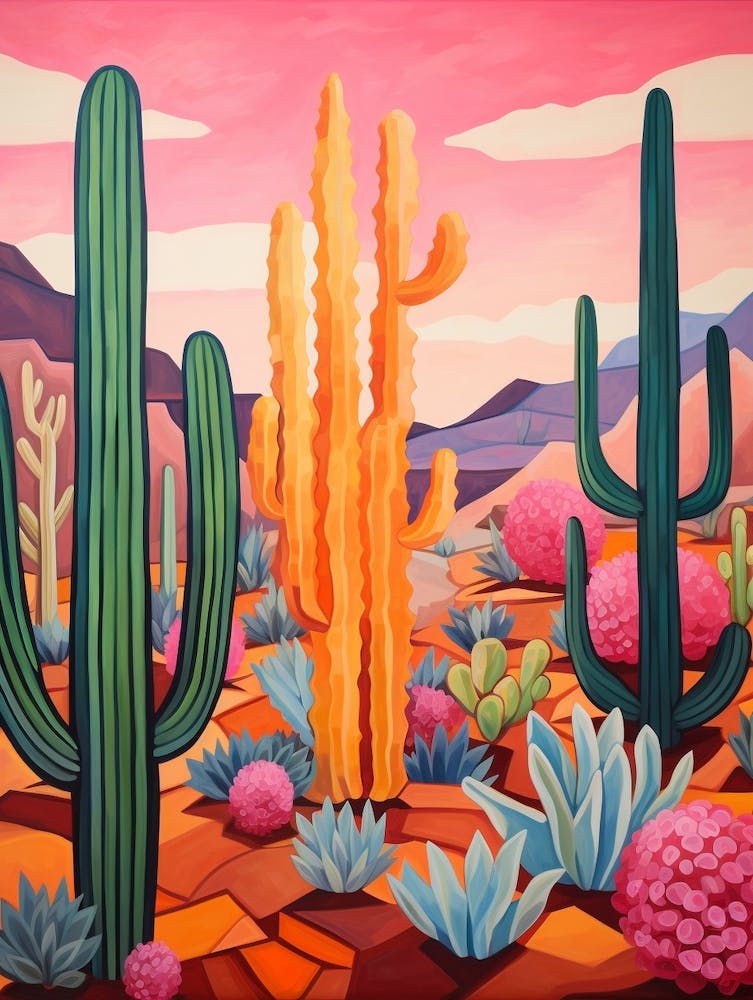 Cactus In The Desert Painting Organ Pipe Cactus 2