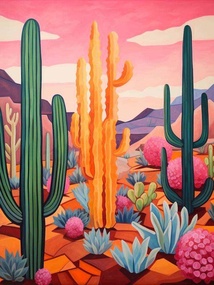 Cactus In The Desert Painting Organ Pipe Cactus 2