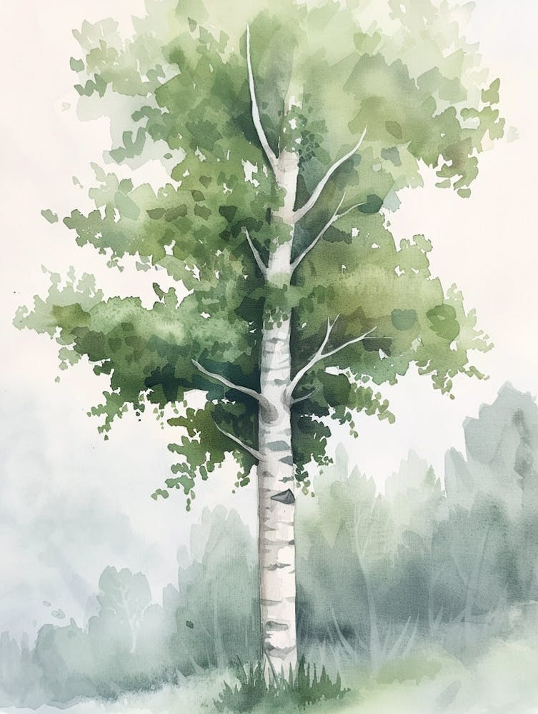 Birch Tree Atmospheric Watercolour Painting 4