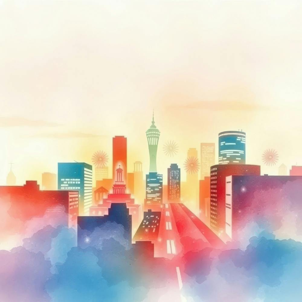 City Skyline Watercolor Background
