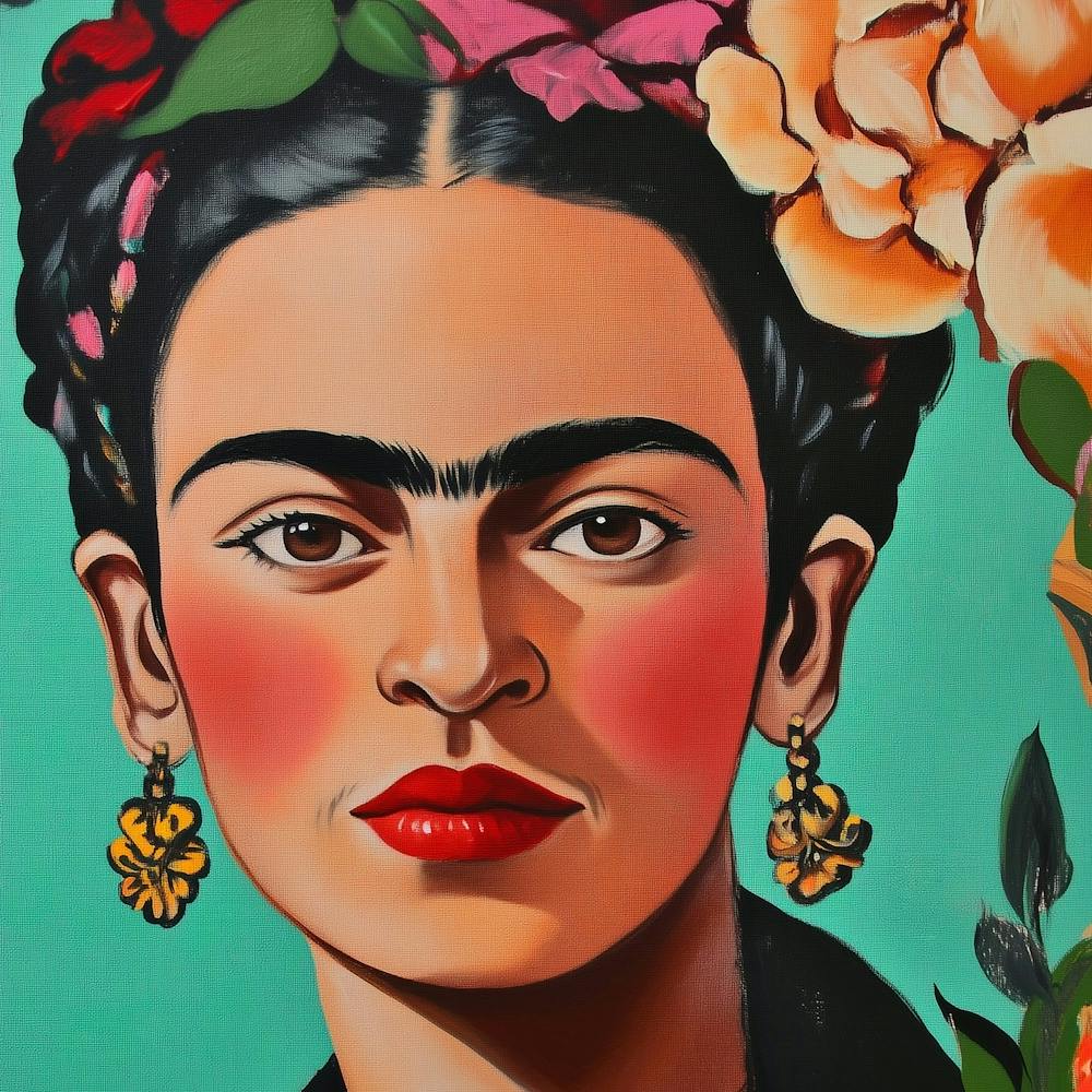 Frida Kahlo Bunte Florale Malerei, Blüten Kunst Mit Struktur