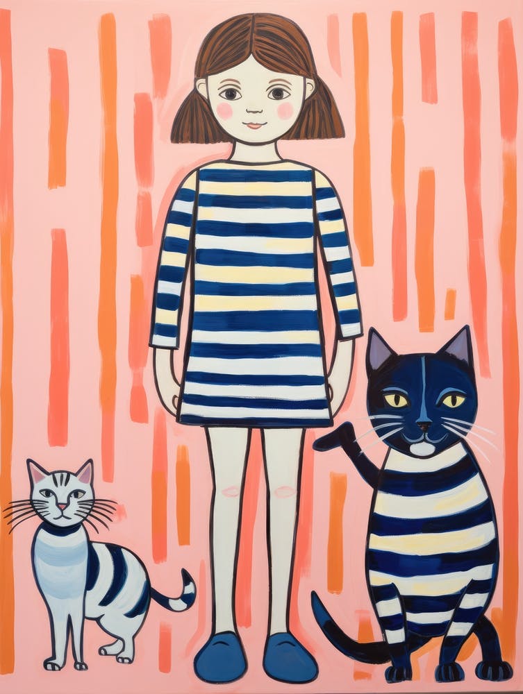 Little Girl With Cats