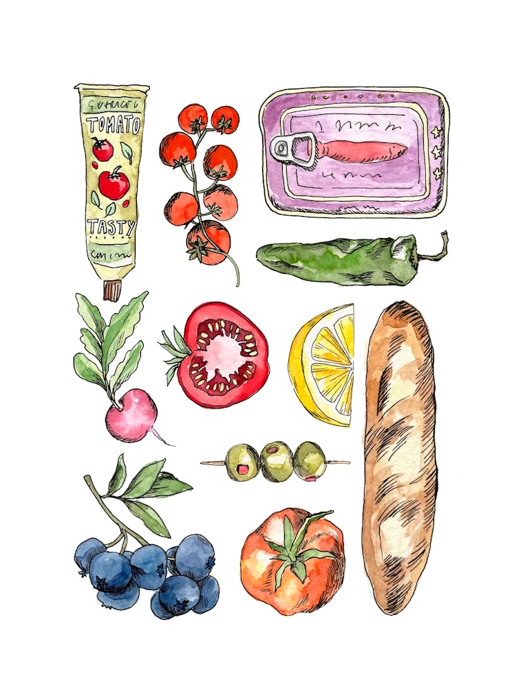 Foodie Watercolor Of Fruits And Vegetables