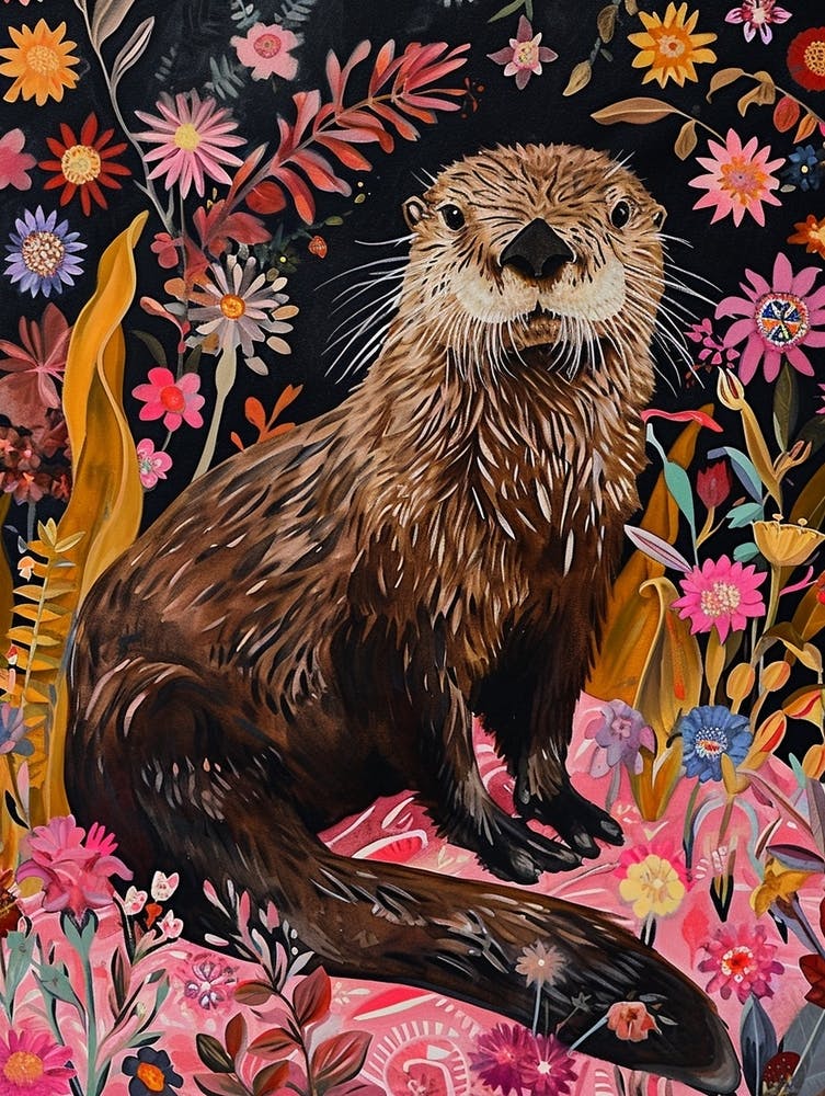 Floral Animal Painting Sea Otter 3