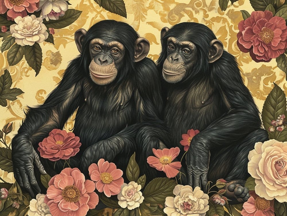 Floral Animal Illustration Bonobo 2