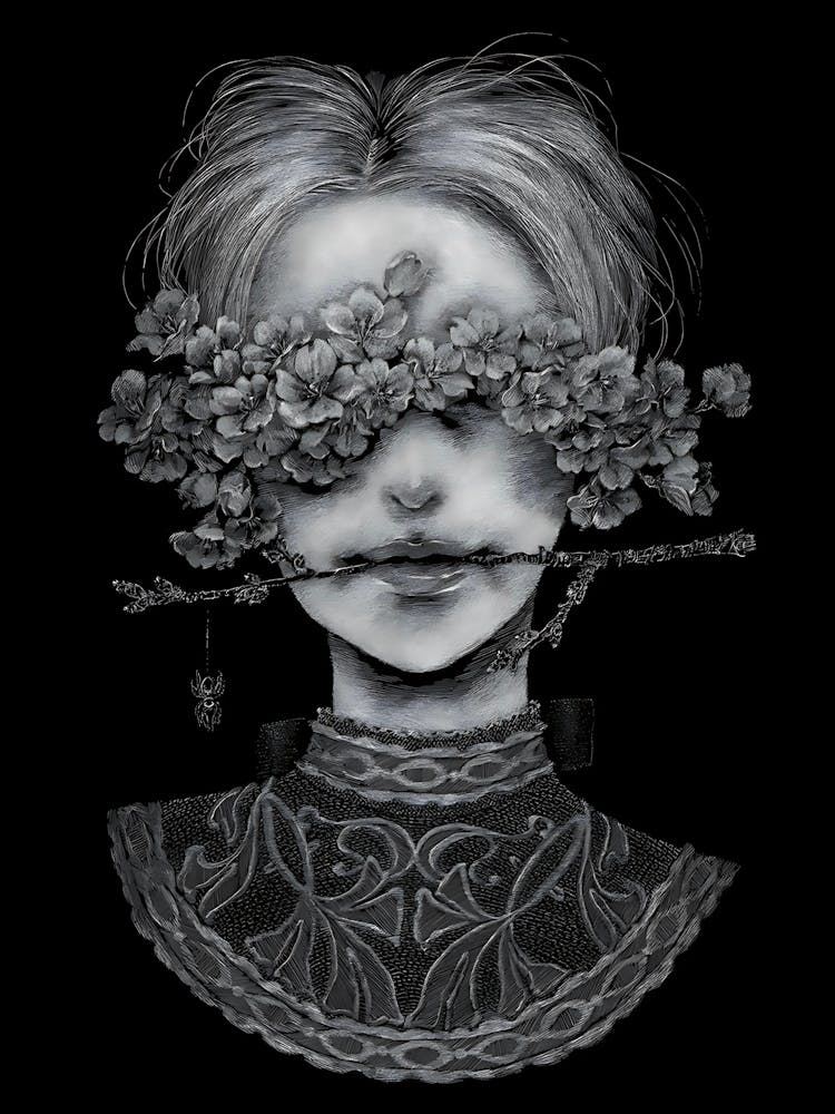 Girl With Flowers On Her Face