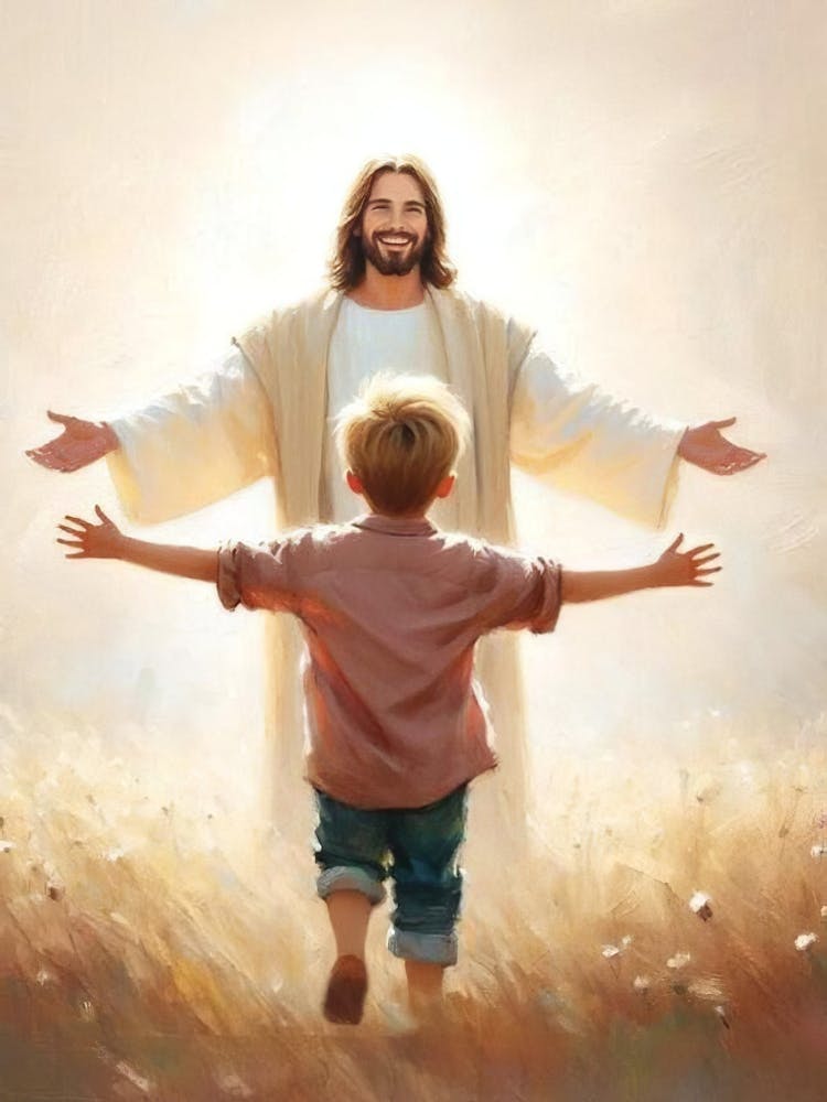 Heartfelt Joy, Christian Painting, Jesus With Boy, Picture Of Christ, Lds Painting, Bible Art, Christian Art For Kids, Jesus With Children