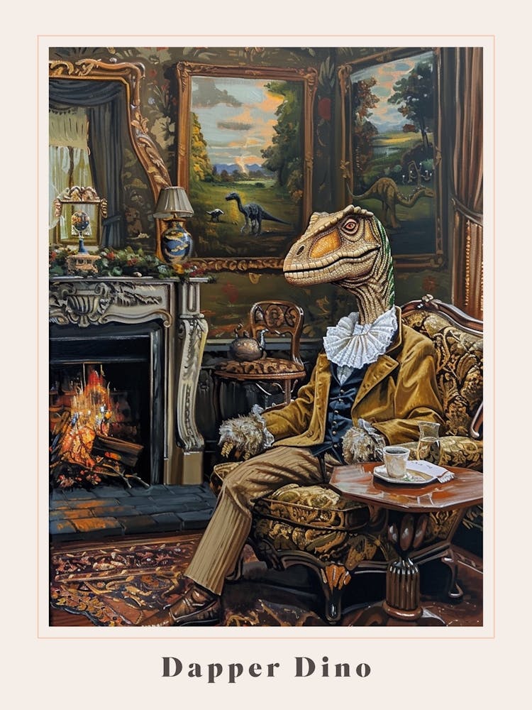 Dinosaur In A Victorian House Painting 1 Poster