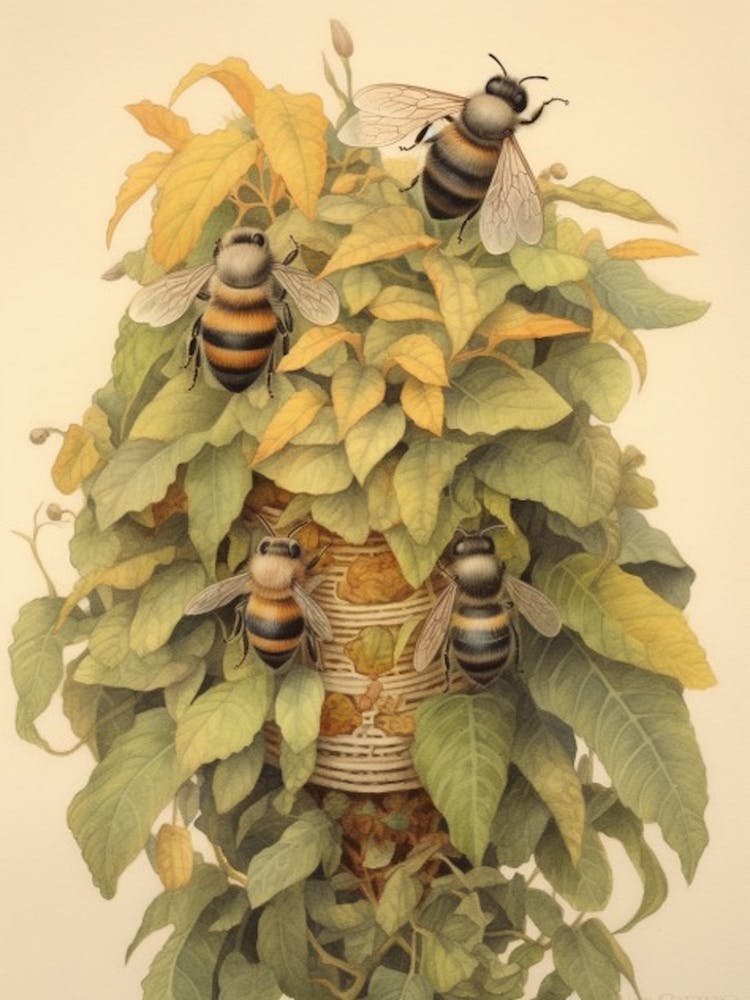 Wool Carder Bee Beehive Watercolour Illustration 3