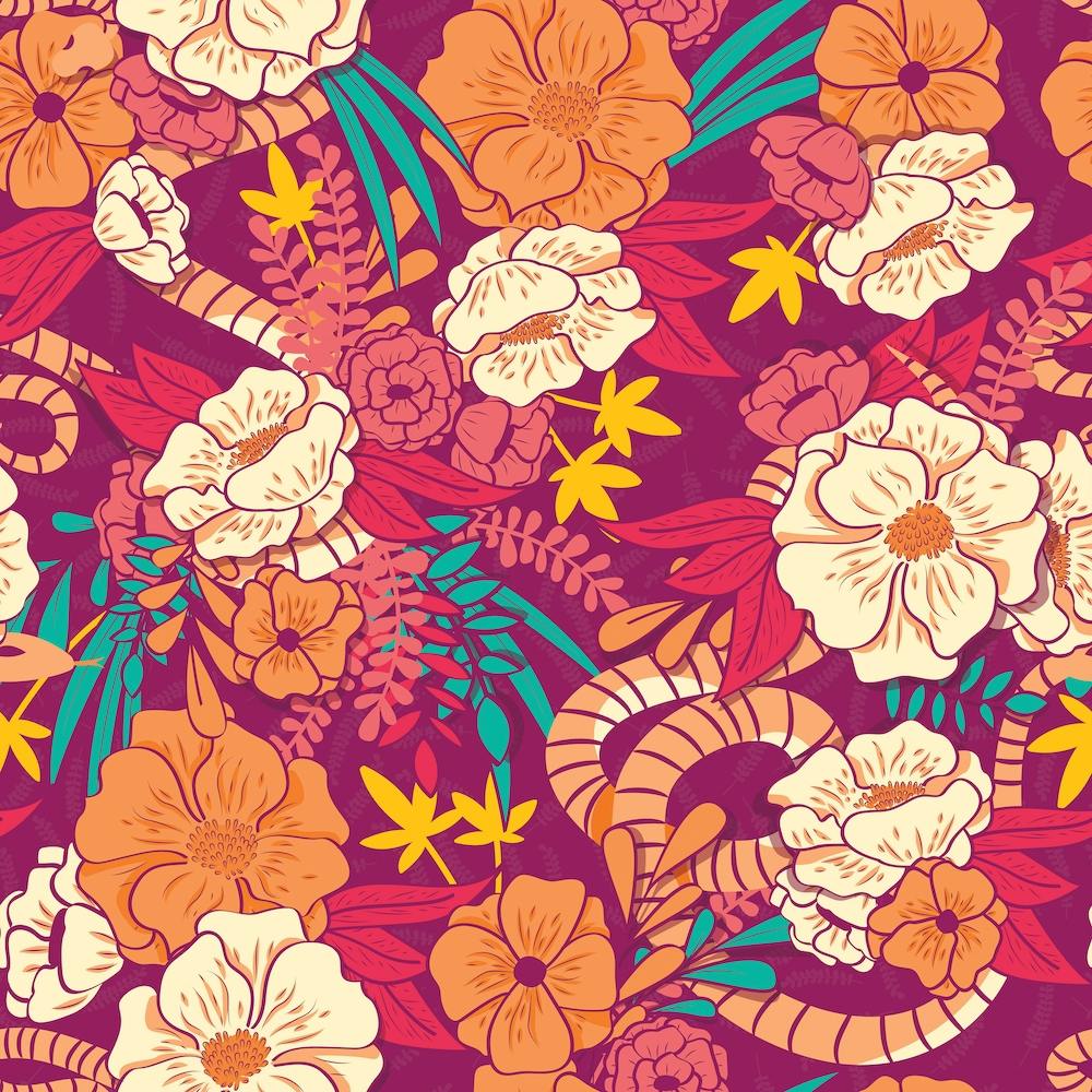 Flower And Floral Pattern With Orange And Pink Decoration Square