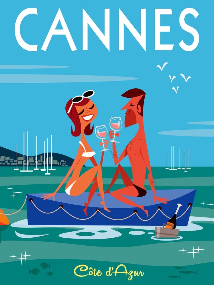 Cannes Pontoon Poster Blue