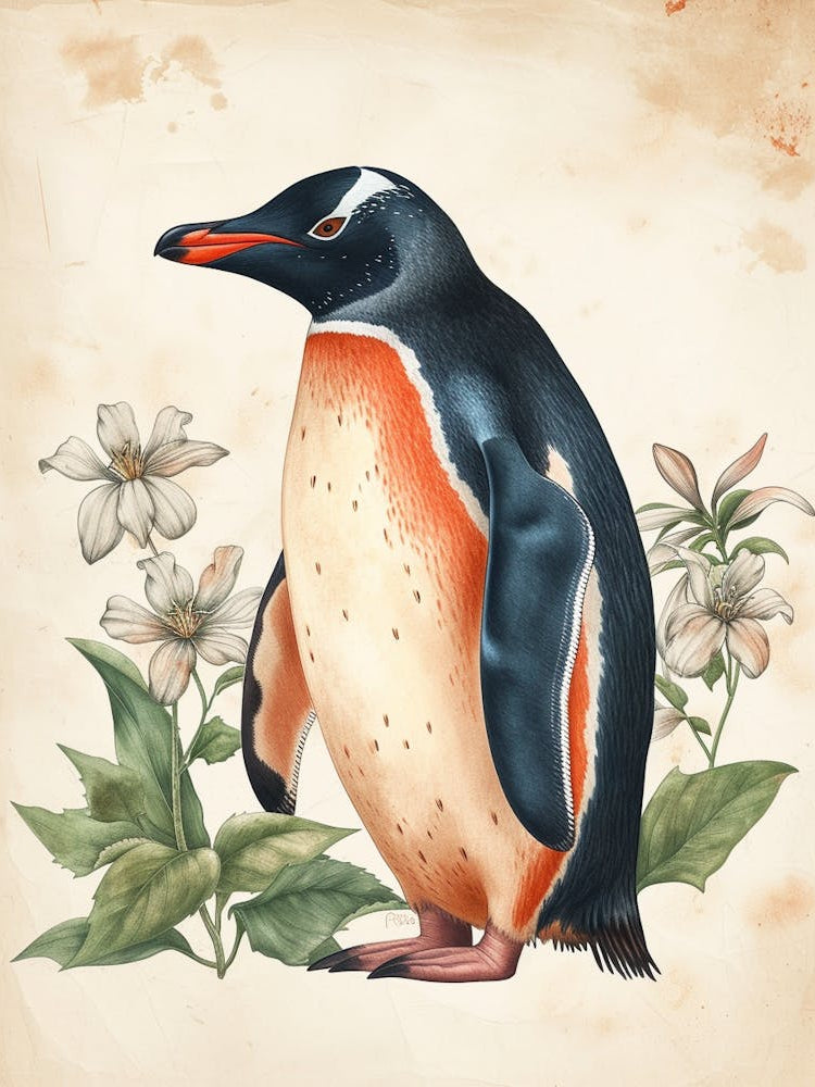 Adlie Penguin Fernandina Island Vintage Botanical Painting 3