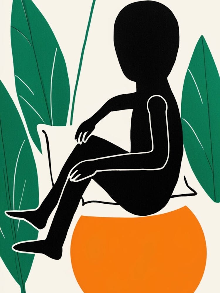 Silhouette Of A Person Sitting On An Orange