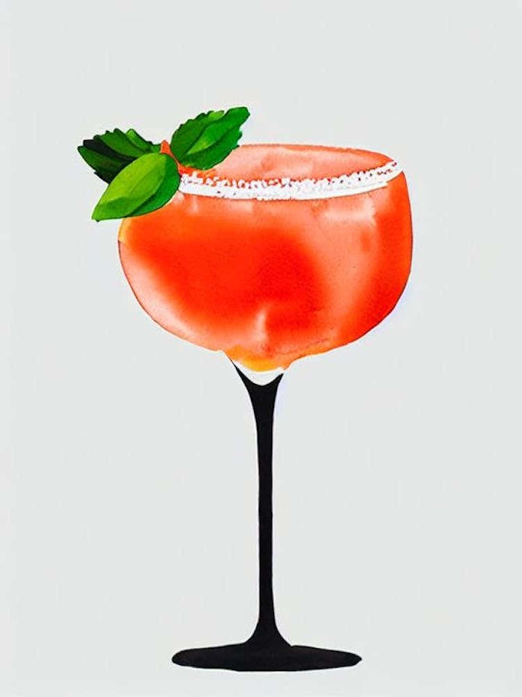 Frozen Strawberry Margarita Minimal Line Drawing & Watercolour Cocktail Poster