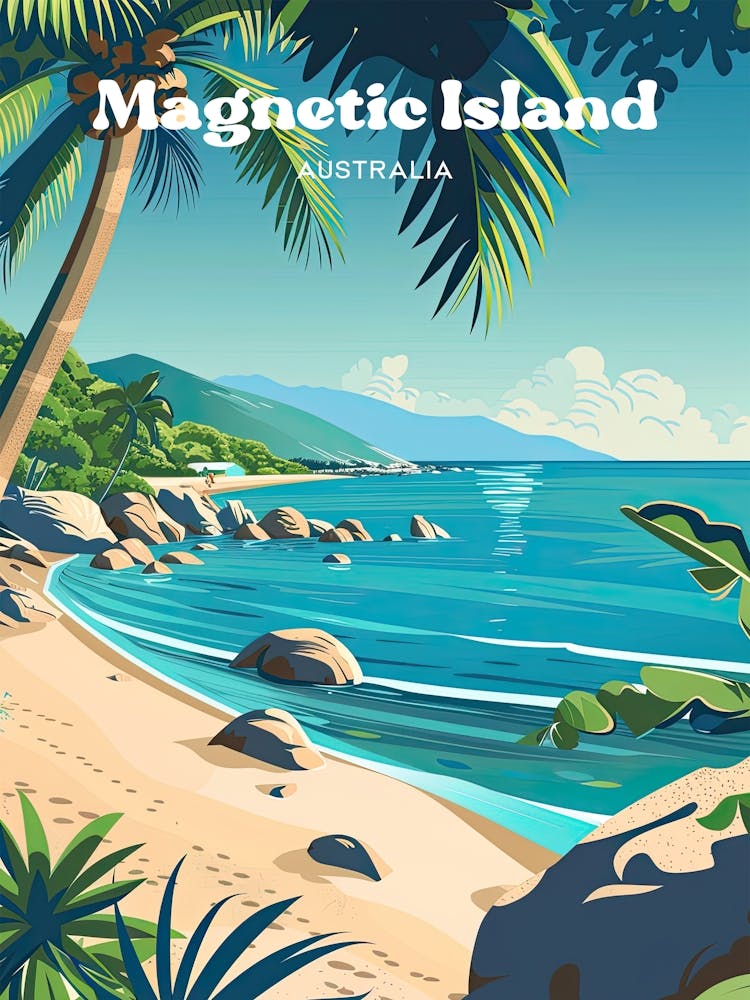 Magnetic Island Sandy Beach Digital Travel Illustration