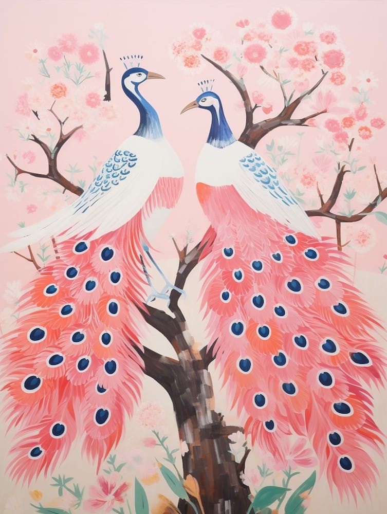 Impression d'oiseau d'inspiration japonaise vintage Peacock 1