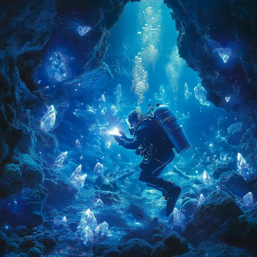 Scuba Diver In Cave Art
