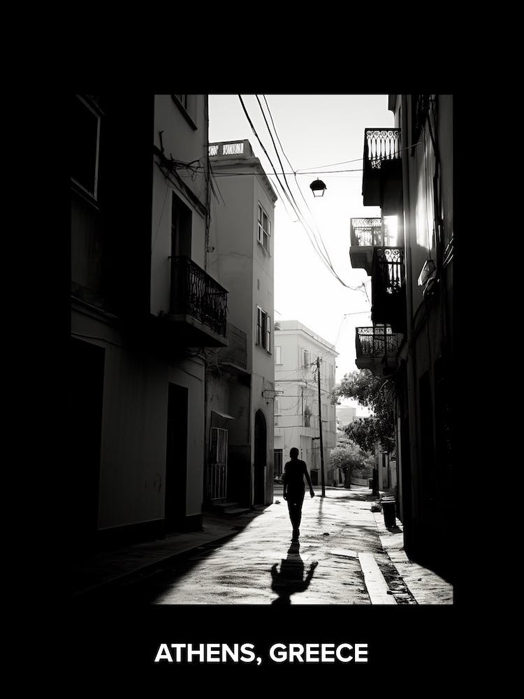Poster Of Athens, Greece, Mediterranean Black And White Photography Analogue 3