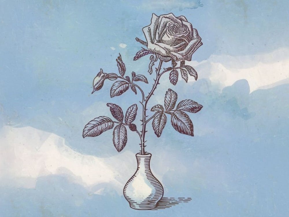 Graceful Solitude - Vintage Rose in Vase Line