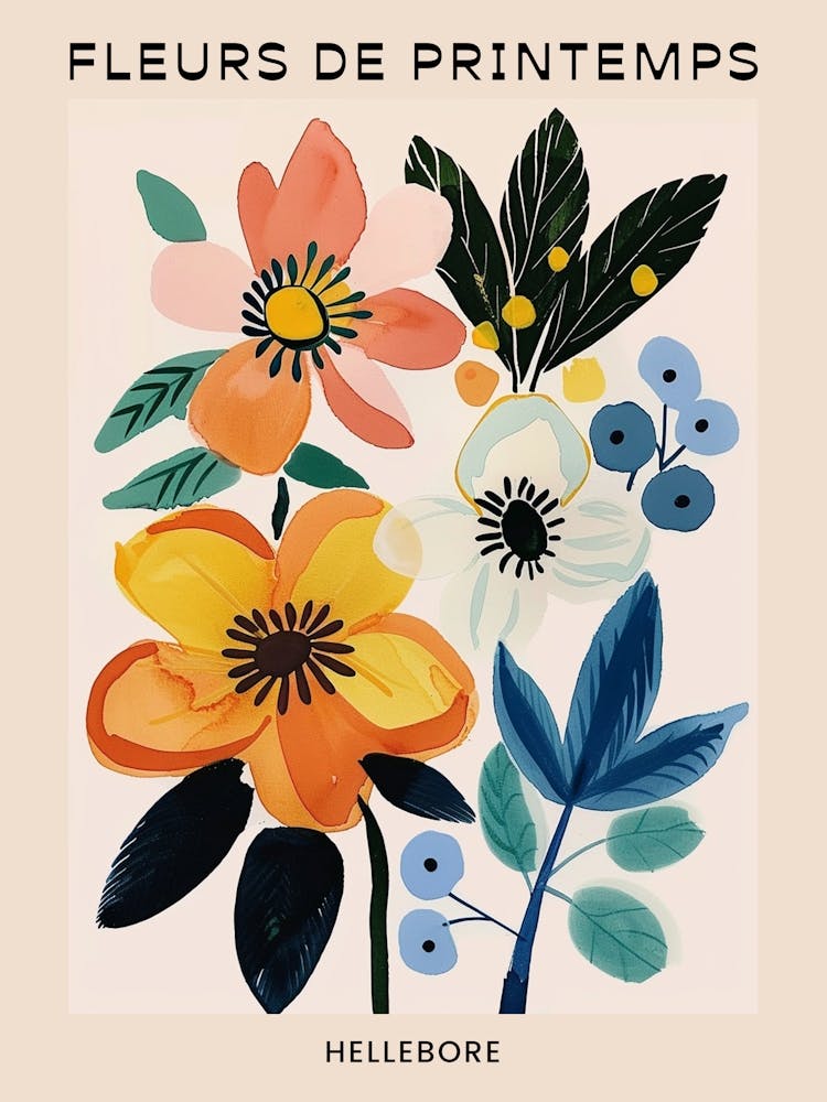 Spring Floral French Poster  Hellebore 1