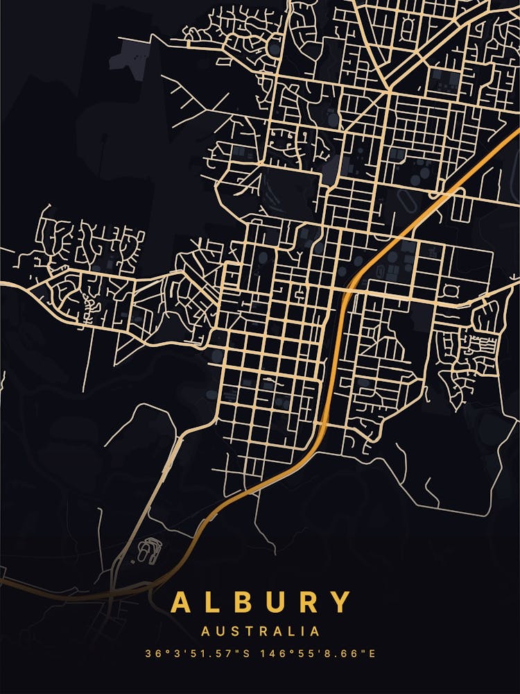 Albury Australia Black And Gold Map 1
