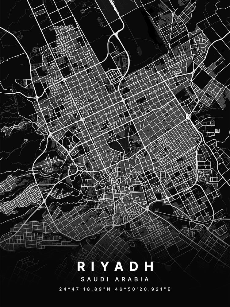Riyadh Saudi Arabia Black Map