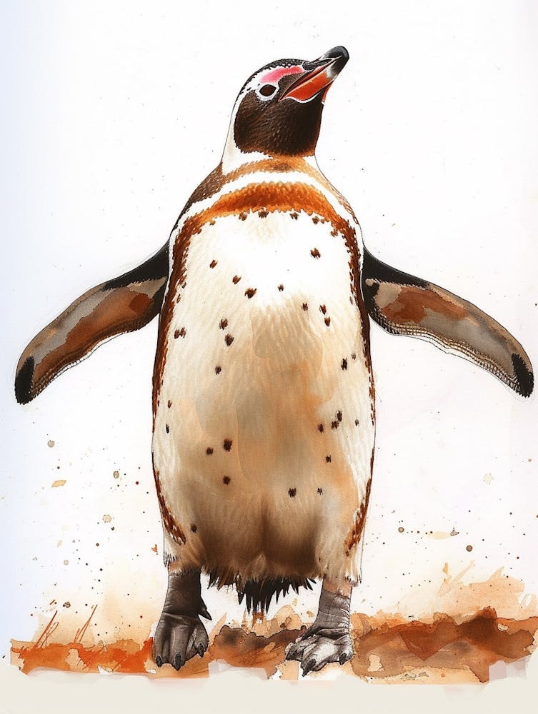 Humboldt Penguin Santiago Island Watercolour Painting 2
