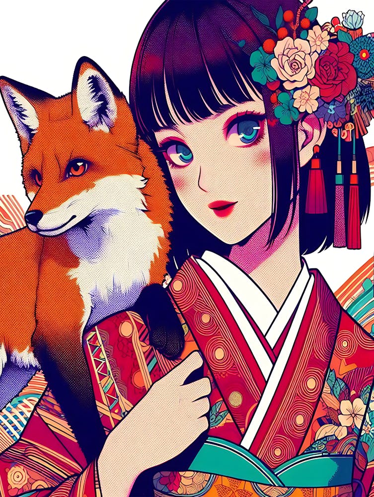 Pretty Anime Girl with Fox 3