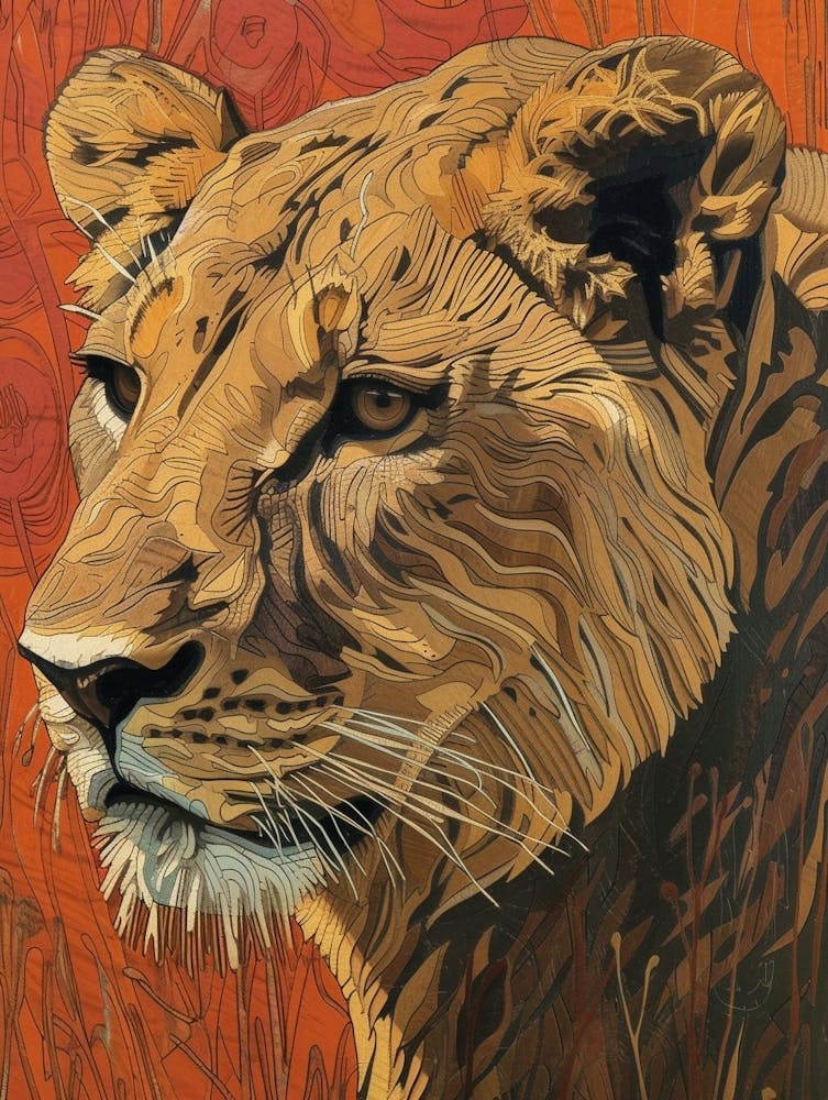 African Lion Relief Illustration Portrait 1