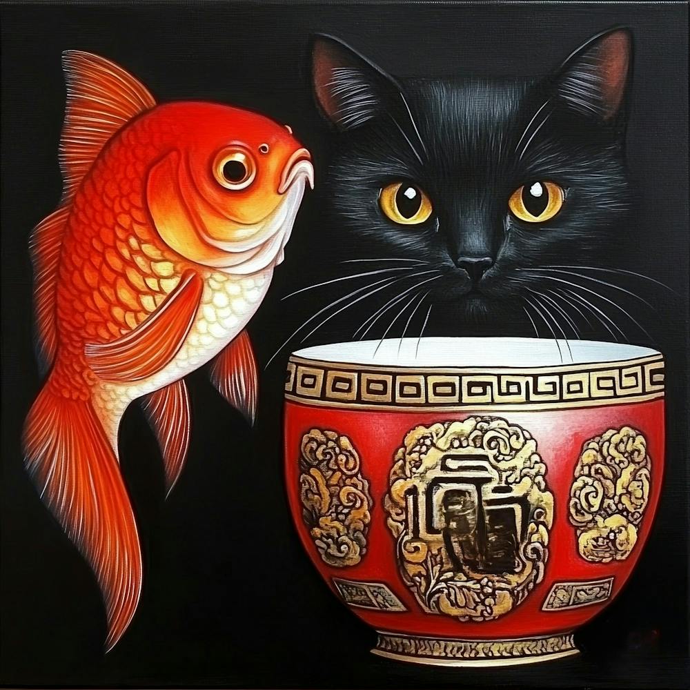 Goldfish And Cat Art