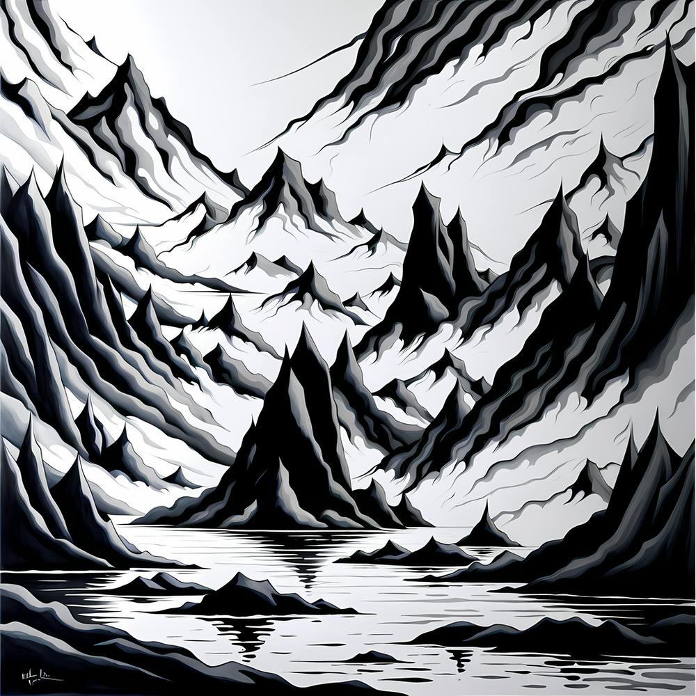 Black And White Painting, black and white art, abstract landscape