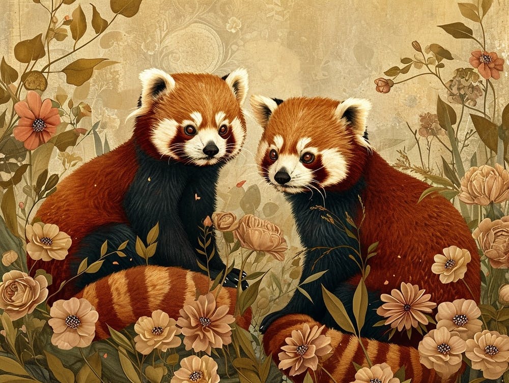 Floral Animal Illustration Red Panda 1