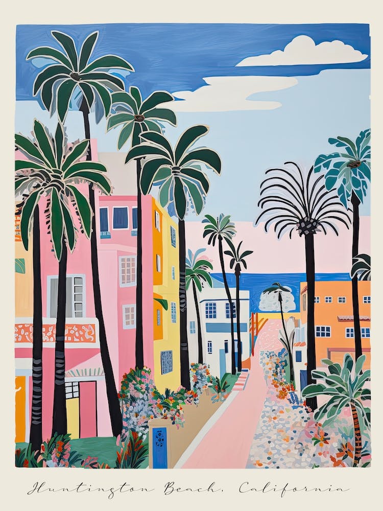 Poster Of Huntington Beach, California, Matisse And Rousseau Style 1